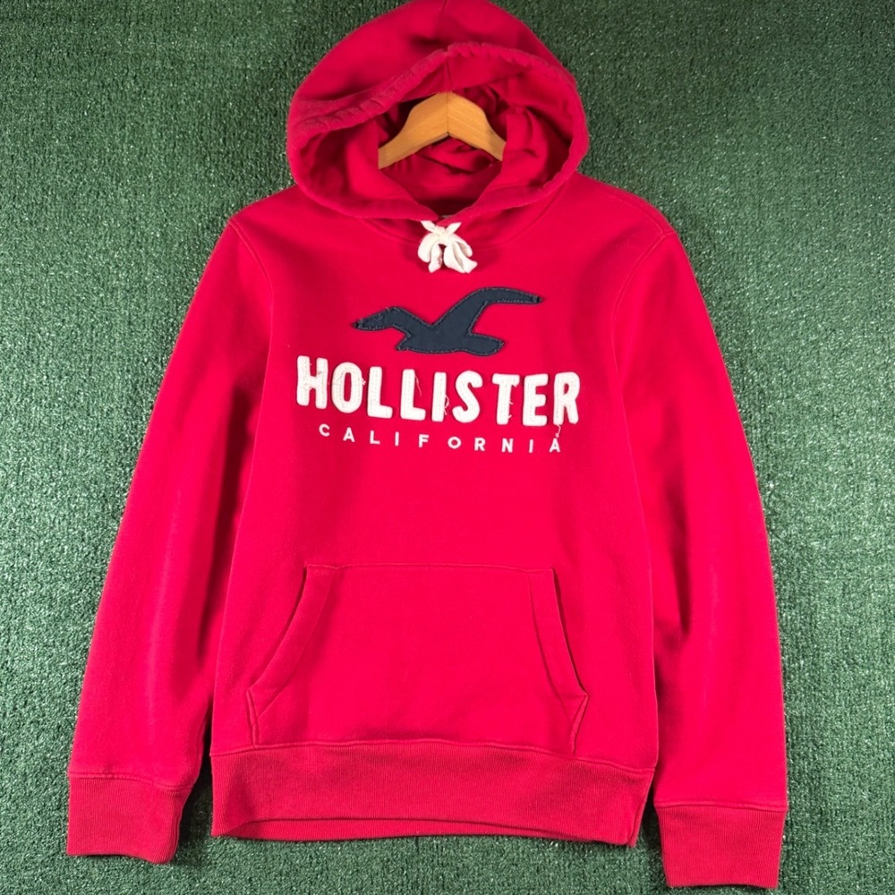 Hollister Hoodie Mens S Red Good California Logo Graphic Fleece Pullover
